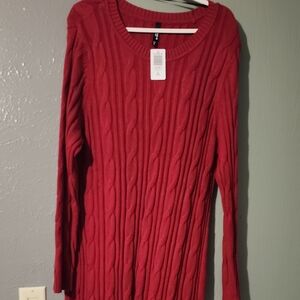 Red Cable Knit Sweater Dress